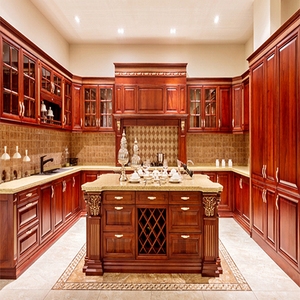 Armario de madera maciza de roble rojo, mueble de cocina con Isla - Product Image 1