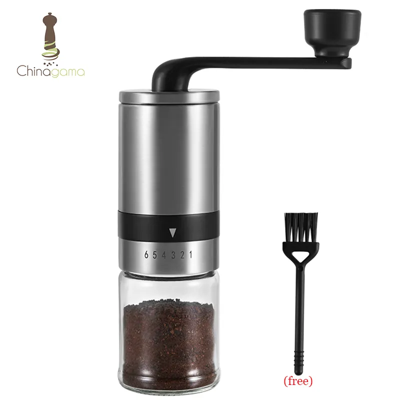 CHINAGAMA Mini Coffee Grinders Manual Commercial Espresso Cafe Ceramic Burr Stainless Steel Hand Crank Coffee Grinder For Sale