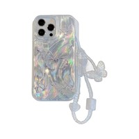 Nouvelle coque de téléphone rigide à chaîne papillon en argent à plumes de qualité supérieure pour iphone 11 12 13 14 15promax avec option de chaîne