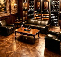 Collection de salon de cigares classique |   Canapé et fauteuils capitonnés en similicuir, table d'échecs ornée, bibliothèque et casier à vin, bar sur mesure