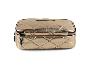 Portable Private Label Professional Metallic Cosmetic Bag Pouch, Gold Waterproof PU Leather Makeup Bag With Logo Custom