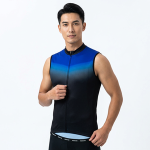 Men's Sleeveless Cycling Vest <b>Blue</b> To Black Gradient Zip Front <b>Mesh</b> Performance Wear - Product Image 2