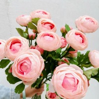 Fleurs artificielles de luxe style Ins, bouquet décoratif de roses thé à 3 têtes et de lotus rosée, pour salon et table à manger