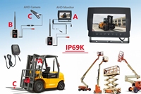 Système de stationnement avec moniteur HD à quatre vues de 7 pouces | Afficheur de tension large plage 12-36V pour chariot élévateur, excavatrice, grue, camion, bus – Entrée M12 pour la sécurité
