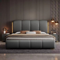Lit double queen size moderne luxueux en cuir souple rembourré et réglable pour chambre principale