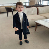 Abrigo Infantil para Otoño e Invierno, Estilo Coreano, para Niños y Niñas, Elegante, Largo, con Solapa, Doble Botonadura, Grueso, Diseño de Diseñador