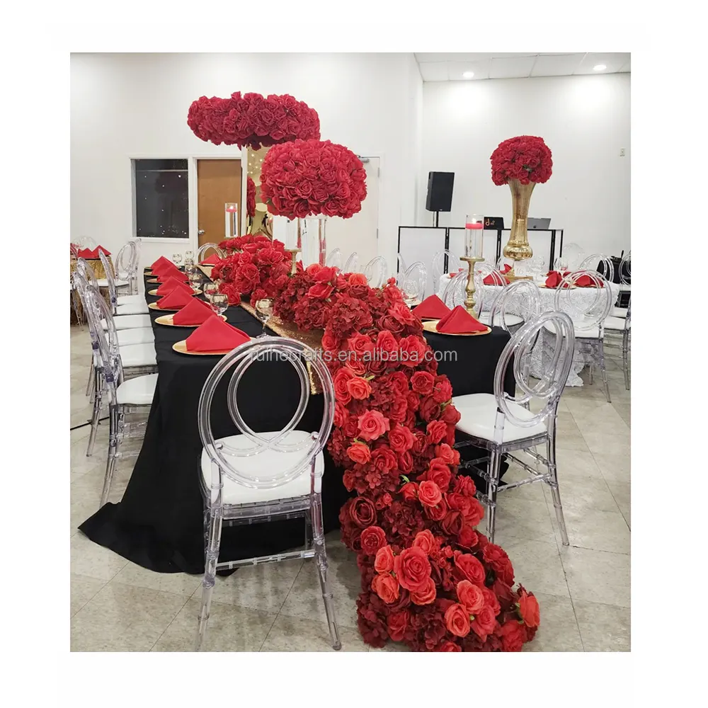Hochzeitsdekoration bühnenblumen-mittelstücke rote tischläufer blumenplatten hochzeitsdekoration blumenreihen