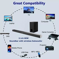 2.1 système Home cinéma 80W barre de son bluetooth avec touche tactile Subwoofer affichage LED Hdmi optique AUX pour Tv barre de son haut-parleur