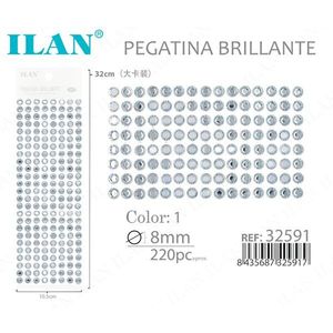 Adesivi con Strass Ilan 8mm 220pz Grande Cartoncino Brillante - Product Image 1