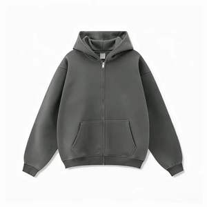 هودي رجالي بسحاب ولون موحد مع شعار مخصص، سترة فضفاضة غير رسمية من الصوف بأحجام متعددة - Product Image 5