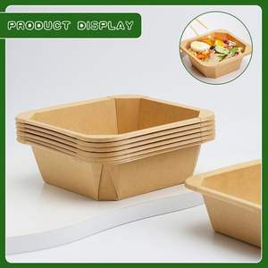 กล่องกระดาษคราฟท์หลายขนาดสำหรับใส่อาหาร กล่องอาหารแบบใช้แล้วทิ้ง สำหรับข้าว สลัด ของหวาน กล่องกระดาษทรงสี่เหลี่ยมและทรงแปดเหลี่ยมพร้อมฝาปิด - Product Image 4