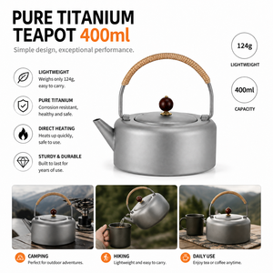Bouilloire en titane ultralégère 96g 400ml, ensemble de cuisine portable pour la randonnée en plein air, théière, équipement de camping, cafetière - Product Image 6