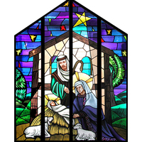 Fenêtre en verre architectural en vitrail plombé, motif eucharistique, double vitrage, panneaux de vitrail trempé