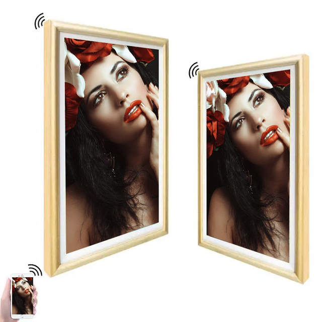 10.1 21.5 22 27 43 50 55 Inch Wooden NTF 4K LCD Digital Photo Frame for Indoor Use in Retail Store Airport Shopping Mall Subway