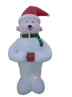 Ours géant gonflable de Noël avec chapeau rouge Ours gonflable blanc mignon pour la décoration de vacances et de cour