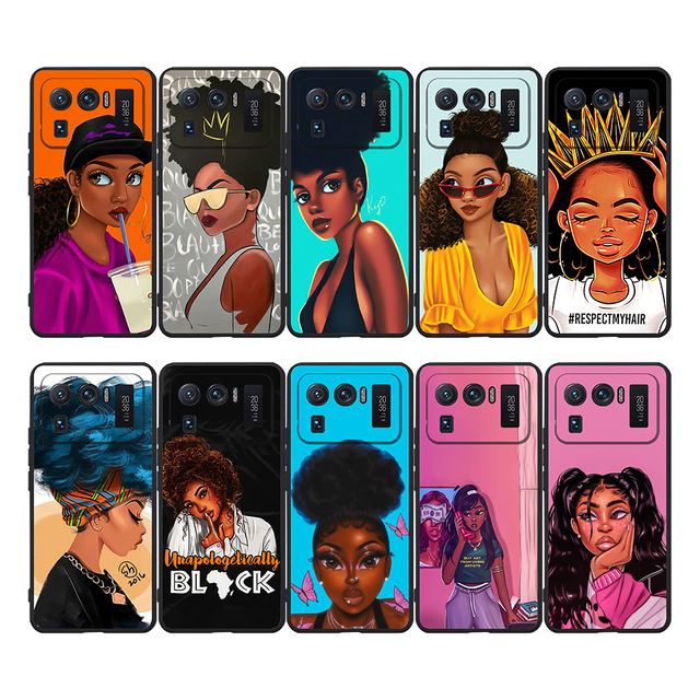 Cartoon Black Girl Soft Matte TPU Luxury Printing Design Shockproof Phone Case for Xiaomi 12 Note14 Pro 5G 15