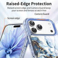 Coque de téléphone en marbre pour iPhone 17 Pro Max, protection intégrale antichoc 3-en-1 robuste en PC+TPU pour iPhone 16 17 Pro Max