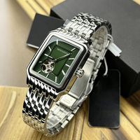 Montre mécanique automatique pour homme, cadran vert carré rétro, bracelet en acier inoxydable argenté, montre-bracelet étanche pour affaires
