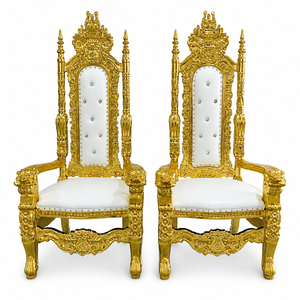 Sedie Trono Reali di Lusso Bianche e Oro con Schienale Alto per Sposi, Ideali per Matrimoni ed Eventi Speciali - Product Image 5