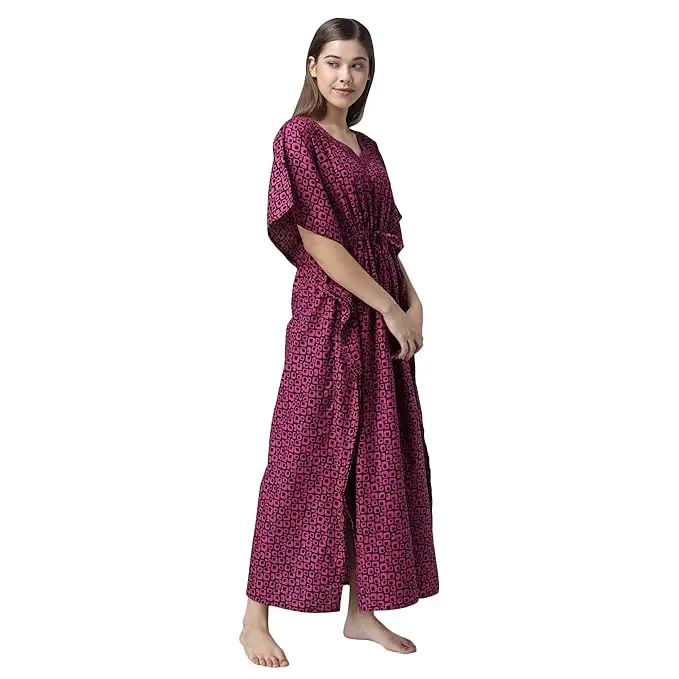 فستان قفطان هندي طويل من القطن الجميل فستان هيبي مقاس كبير للنساء مطبوع ملابس شاطئ هندية للنساء