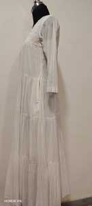 Vestido Maxi de Algodón Bordado con Cuello en V y Manga Tres Cuartos, Color Blanco, para Mujer, Estilo Indio/Pakistaní, Modesto, para Uso Diario, Estilo Veraniego - Product Image 2