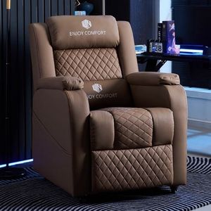 Disfrute de la comodidad de la silla reclinable de cuero marrón para oficina y juegos, con reposabrazos y diseño acolchado para relajación y trabajo. - Product Image 1