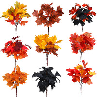 Rangkaian Daun Maple Sutra Simulasi Grosir untuk Dekorasi Rumah Halloween Thanksgiving, Ornamen Cabang Warna Musim Gugur
