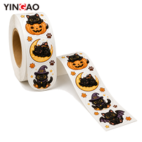 Stiker Pita Dekoratif Halloween Lucu Kawaii Custom, Matte Die Cut Hantu Labu Kelelawar untuk Dekorasi Kotak Hadiah Tas Kertas Kraft
