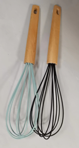 Fouet à œufs multifonctionnel en silicone de qualité alimentaire avec manche en bois, outils de cuisine, mélangeur manuel pour la pâtisserie - Grande Vente - Product Image 6