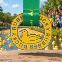 Médaille de récompense sportive personnalisée en forme de canard en caoutchouc avec ruban, en métal plaqué or, émail jaune en relief, pour événement aquatique, prix commémoratif