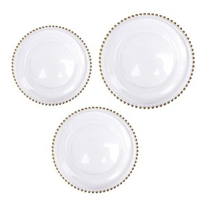 7.5 Inch Plastic Dessert <b>Plates</b> with Gold Beads Heavy Duty White Clear Salad Appetizer <b>Plate</b> Wholesale for Wedding Banquets - Product Image 1