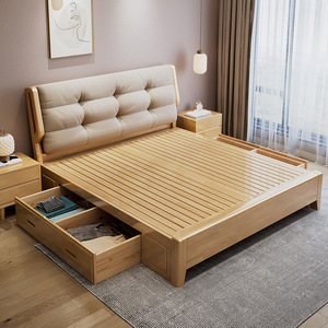 <span class=keywords><strong>Letto</strong></span> <span class=keywords><strong>Matrimoniale</strong></span> Moderno con Testiera in Legno Massiccio, Struttura Multifunzionale con Contenitore, Arredamento <span class=keywords><strong>per</strong></span> Camera da <span class=keywords><strong>Letto</strong></span>, Piattaforma King Size in Legno di Gomma - Product Image 4