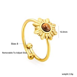 Wholesale Natural Stone Turquoise <b>Ring</b> 18K Gold Plated <b>Sunflower</b> Sun Gemstone Open Adjustable Stainless Steel <b>Rings</b> for Women - Product Image 5