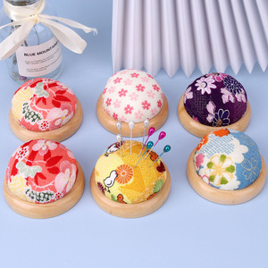 Wooden Base <b>Pin</b> <b>Cushion</b> Round Colorful Fabric Sewing Accessory For Needlework - Product Image 3