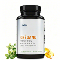 Gélules d'origan en gros OEM, 90 unités, 80% Carvacrol, 100mg, haute puissance, soutien immunitaire, pour adultes, étiquette bilingue, complément alimentaire à base de plantes