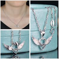 Ensemble de bijoux fins tendance pour femmes, en argent sterling 925, avec zircon, ailes d'ange, boucles d'oreilles et collier, pour mariage, fiançailles, cadeaux