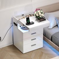 Table de chevet intelligente moderne pour chambre à coucher avec lumière LED, chargeur sans fil, capteur, compartiment caché et serrure, design en bois