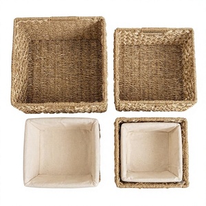 Woven Seagrass Eco-Friendly Storage <b>Basket</b> <b>Square</b> Handmade Organizer for Home Bedroom Nursery Gift - Product Image 2