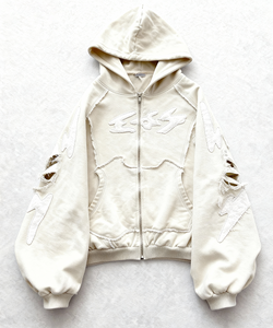 Tùy chỉnh yếu tố cần thiết Zip Up hoodie men unisex axit rửa thêu thời trang dạo phố thể thao áo nỉ quá khổ - Product Image 1