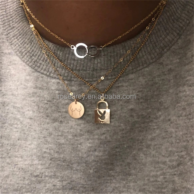 Dainty Boobs Breast Cancer Awareness Pendant Necklace - Gold