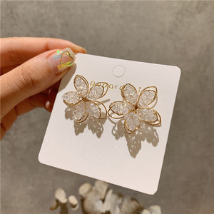 New Style Sparkling 3D <b>Crystal</b> Flower Needle <b>Crystal</b> Fashion Women Luxury Modern Simple <b>Earrings</b> - Product Image 1