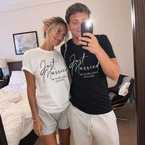 Camisetas personalizadas para parejas recién casadas, personalizadas con nombre, fecha, camisetas de boda, trajes a juego unisex para adultos - Product Image 2