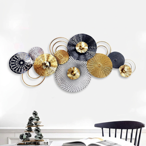 Nordic Style <b>Large</b> Overlapping Metal Disc <b>Wall</b> <b>Decor</b> | Hand-Painted Gold Silver & Navy Blue Circular <b>Wall</b> Sculpture Plaque - Product Image 1