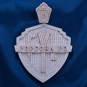 Pendentif en forme de lettre de bouclier en or massif 10k 14k 18k, argent S925, <span class=keywords><strong>moissanite</strong></span> VVS personnalisée, testée au diamant 100% positif, style hip hop - Product Image 1