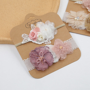Bandeau en nylon à fleurs en dentelle de <span class=keywords><strong>luxe</strong></span> vintage Accessoires pour cheveux de bébé 2 ensembles de bandeaux élastiques souples pour bébés filles - Product Image 3