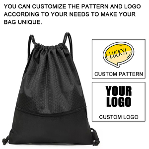 Custom Logo Large Capacity Waterproof Gym Black Blank 420D Polyester Sport <b>Drawstring</b> <b>Backpack</b> Bag with Pocket - Product Image 5