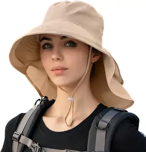 Cappello da sole da donna UPF 50 + a tesa larga e foro di coda di cavallo, cappello da Safari escursionistico con patta sul collo ricamo con motivo personalizzato Logo di testo