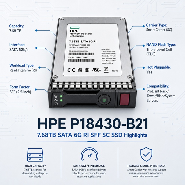 P18430-B21 7.68TB SATA SSD 2.5 Inch Internal New Enterprise Read Intensive Server Storage Hot Swap Tested