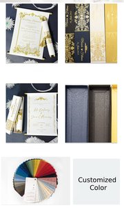 Tarjetas de Invitación de Boda con Lámina Dorada de Lujo, Elegantes Invitaciones de Ceremonia Vintage Retro con Caja de Regalo - Product Image 2