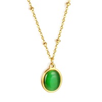 Collier chaîne à maillons rondes vertes classiques plaqué or, fabriqué en usine, style pendentif, tendance pour femme, bijoux avec résine - Grande Vente